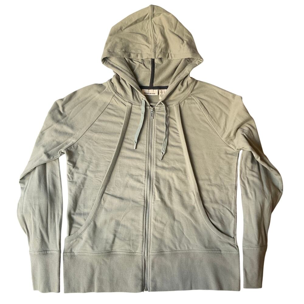 DKNY Jeans Women Jacket size L US Full Zip Hooded Stretchy Casual heather Gray
